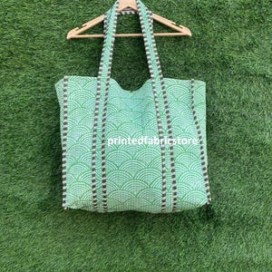 Bolsa de algodón con estampado floral, bolsa india hecha a mano, bolsa de compras, bolsa de mercado, bolsa acolchada, bolso de mano para mujer, bolsa de picnic, bolsa con estampado de bloques a mano