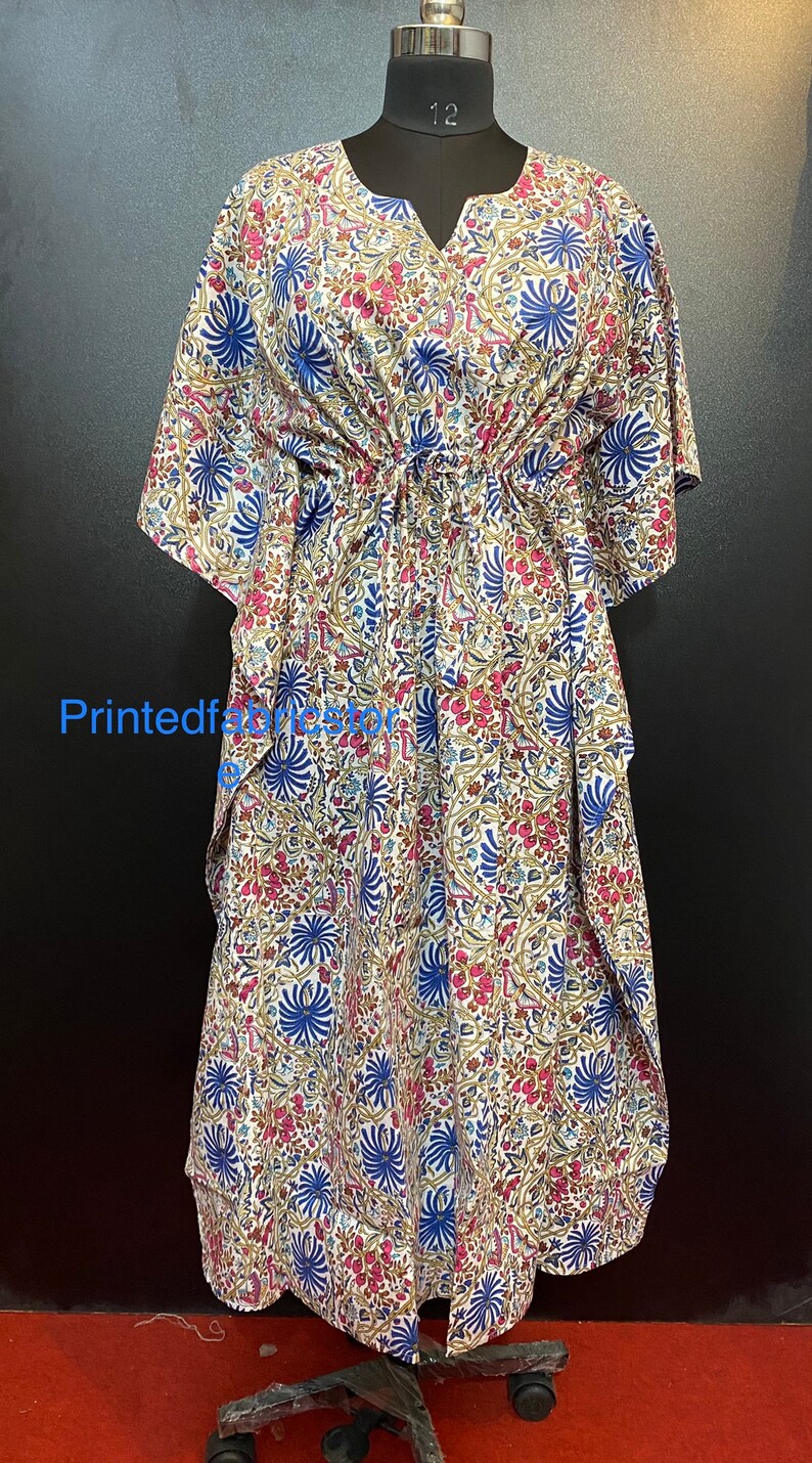 Caftan en coton, caftan indien à fleurs, caftan long, robe pour future maman, vêtement de plage, vêtements de nuit, caftan indien, robe longue, bikini image 2