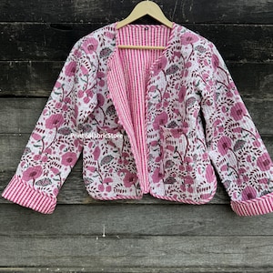 Veste matelassée pour femme en coton à fleurs, imprimé bloc, style bohème, vestes matelassées faites main, manteau, veste pour femme, cadeaux image 3