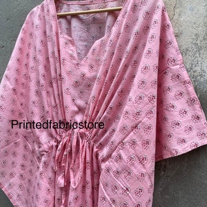 Indian Handmade Floral Cotton Kaftan,Women Dress Long Caftan,Dress Beach Cover up, Flower Hand Block Print Sleepwear Maxi Dress / image 7