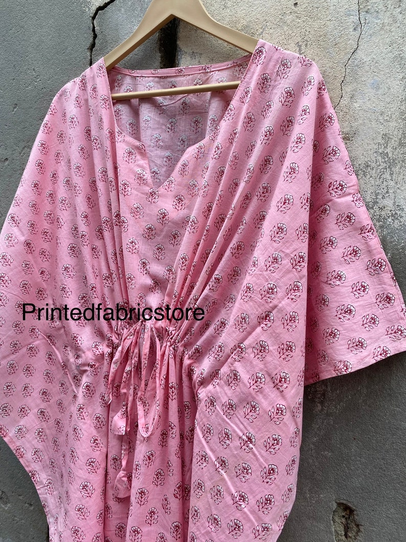 Indian Handmade Floral Cotton Kaftan,Women Dress Long Caftan,Dress Beach Cover up, Flower Hand Block Print Sleepwear Maxi Dress / image 7