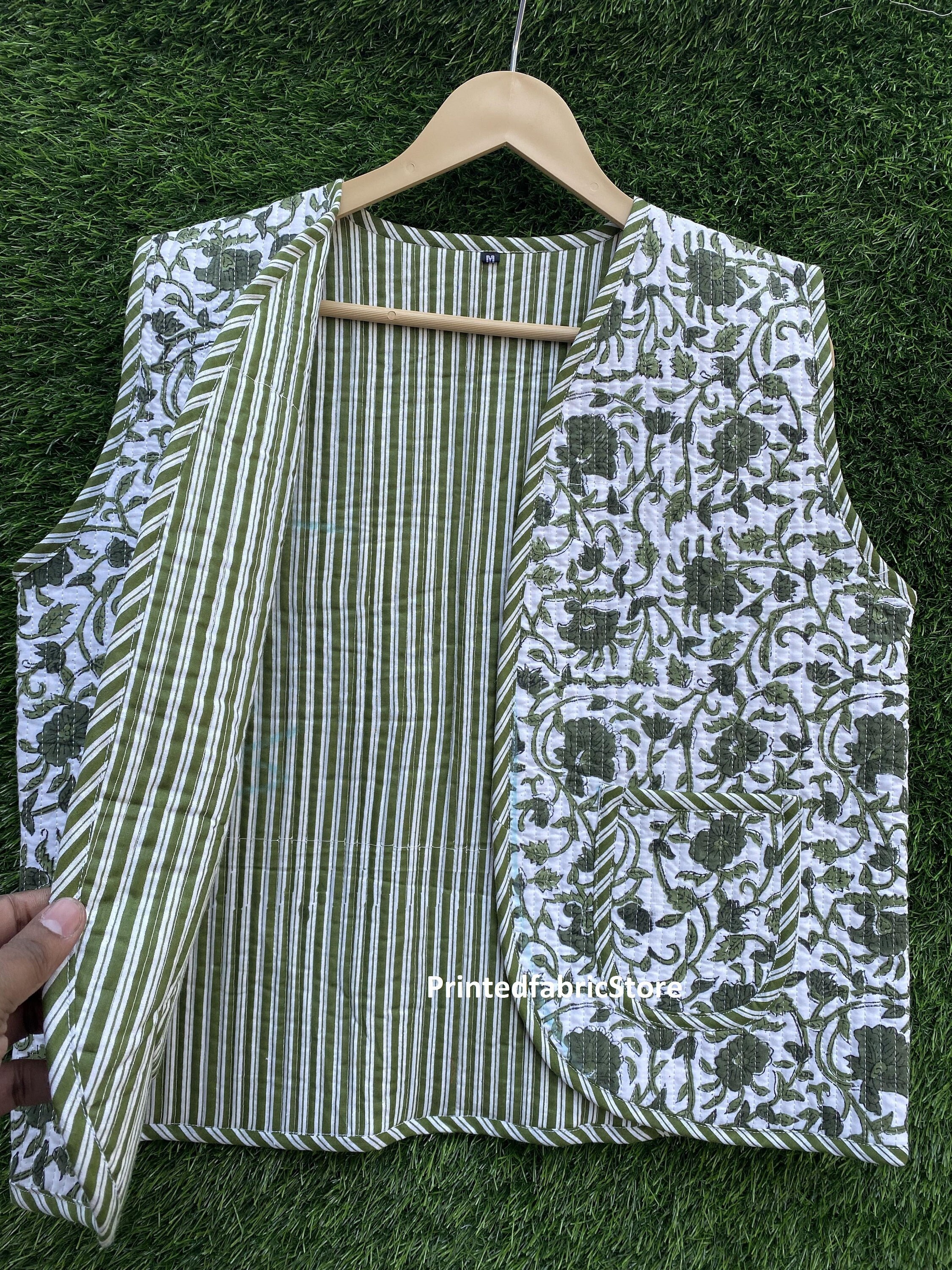 New Style Green Floral Cotton Waist Coat Short Jacket Cotton