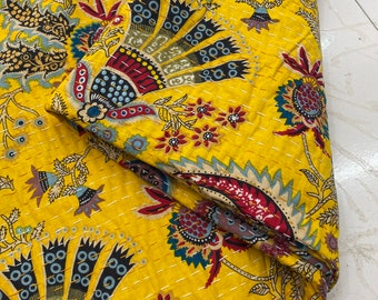 Handgemachte Floral Kantha Quilt: Indische Baumwolle Tagesdecke