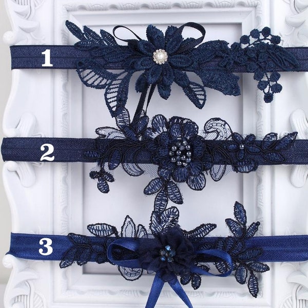 Strumpfband Spitze Blumen Hochzeit Strumpfband Braut Geschenk Maßanfertigung Handmade blau