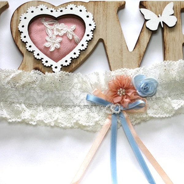 Lace Garter Blue Lace Wedding Bridal Garter Lace with Beaded Embroidered Boho Romantic Wedding Bridal BridalGift Handmade