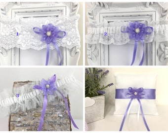 Garter Lace Flowers Wedding Garter Bridal Gift Custom Made Handmade Lilac