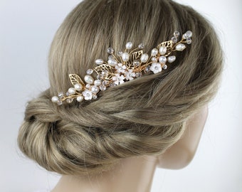 Bridal hair accessories cultured pearls wedding hair arrangement bridal jewelry headpiece handmade