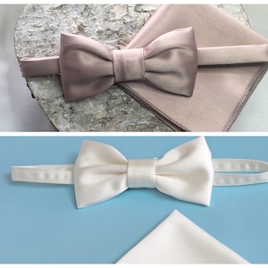 Bow tie, pocket square men&#39;s bow tie wedding handmade ivory old pink