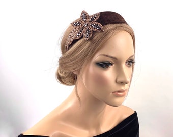 Headband Velvet Headband Headdress Vintage Lace brown