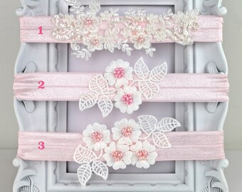 Garter Lace Flowers Wedding Garter Bridal Gift Custom Made Handmade Pink