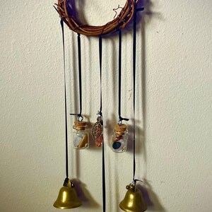 Witch’s Bells, Wicca, Alter Bells, Handmade door bells polished rock/quartz