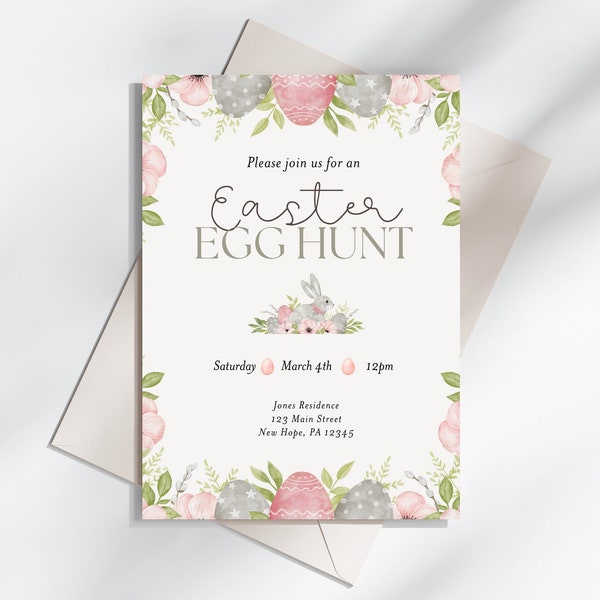 Easter Brunch Invitation, Easter Brunch Invite, Easter Invitation, Floral Easter Egg Hunt Invitation, Spring Flowers, Editable template