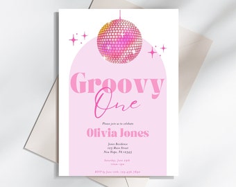 Editable First Disco Birthday Invitation Groovy Disco 1st Birthday Party Retro Peace Love 70s Disco 1st Birthday Party Instant Download