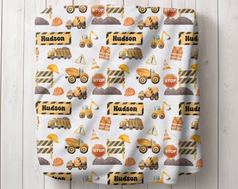 Manta de construcción personalizada, Manta de bebé personalizada, Manta de camión de construcción, Bebé con tema de excavadora, Guardería de camión, Camión volquete