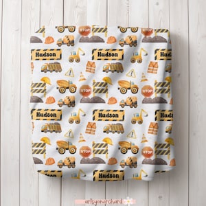 Couverture de construction personnalisée, Couverture de bébé personnalisée, Couverture de camion de chantier, Bébé thème excavatrice, Camion de chambre de bébé, Camion à benne basculante