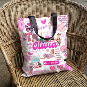 Large Personalized Tote Bag, Swift Tote Bag, Custom Tote Bag, Swiftie Bag, TS Bag, in my era Gift, Swifty Teen Gift, TSwift Inspired Tote Script - Dark Pink