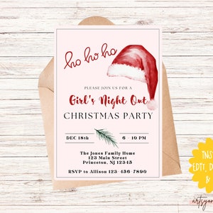 Editable Christmas Party Invitation, Santa&#39;s Favorite Ho&#39;s Holiday Party, Girls Night Out, Cocktails, Ho Ho Ho, Holiday Party Evite Xmas