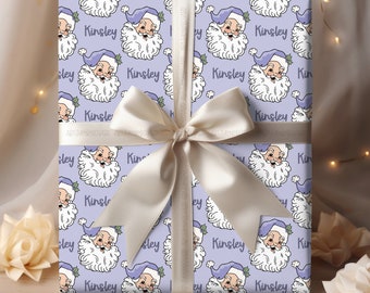 Vintage Santa Christmas Wrapping Paper | Retro Santa Personalized Holiday Gift Wrap | Personalized Gift Wrap | Custom Name Holiday Gift Wrap