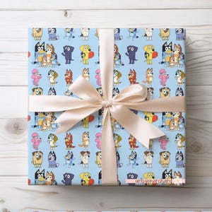 Papel de regalo de perro azul, papel de regalo de perro azul y fiesta de bingo, papel de regalo personalizado de dibujos animados de perro azul