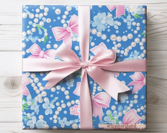 Pretty in Pink Bow Gift Wrap, Feminine Wrapping Paper, LoveshackFancy Dupe, Preppy Girl Gift Wrap, Preppy, Coquette Pink Bow, Bows & Pearls