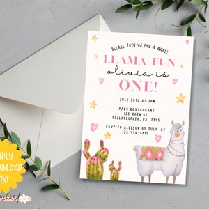 Llama Invitation, Llama Birthday Invitation Printable, Llama Fun Party ...