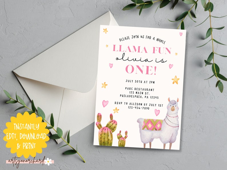 Llama Invitation Llama Birthday Invitation Printable Llama - Etsy