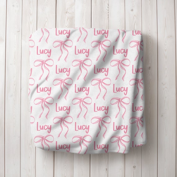 Pretty in Pink Bow Blanket, Personalized Baby Blanket, LoveshackFancy Dupe, Watercolor Bow, Preppy, Coquette Pink Bow, Pink Parisian Bow