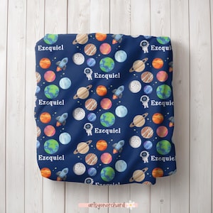 Personalized Name Blanket, Space Baby Boy Blanket, Space Birthday Gift Space Ship Rocket Planets Galaxy Moon, Personalized Baby Shower Gift
