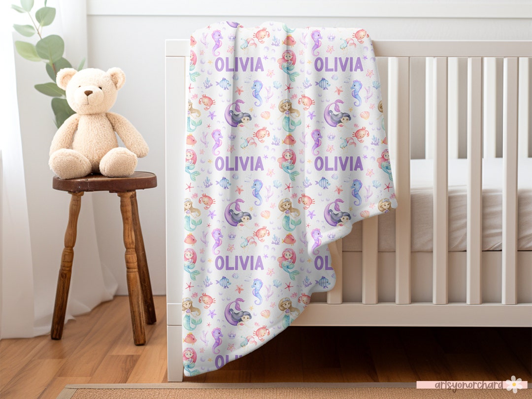 Personalized Mermaid Girl Soft Name Blanket, Under the Sea Kids Blanket ...