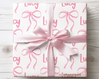 Pink Baby Shower Gift Wrap, Feminine Wrapping Paper, Preppy Coquette Pink Bow Personalized Wrapping Paper, Pink Parisian Bows, Bows and Baby