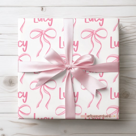 Pink Baby Shower Gift Wrap, Feminine Wrapping Paper, Preppy Coquette Pink Bow Personalized Wrapping Paper, Pink Parisian Bows, Bows and Baby