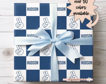 Checkered Peace Sign Emo Boy Personalized Wrapping Paper, Custom Wrapping Paper, Wrapping Paper for Gifts, Custom Gift Wrap, Gift Wrap Roll