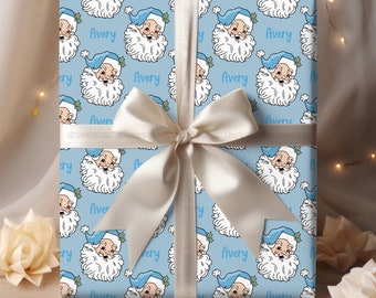 Vintage Santa Christmas Wrapping Paper | Retro Santa Personalized Holiday Gift Wrap | Personalized Gift Wrap | Custom Name Holiday Gift Wrap