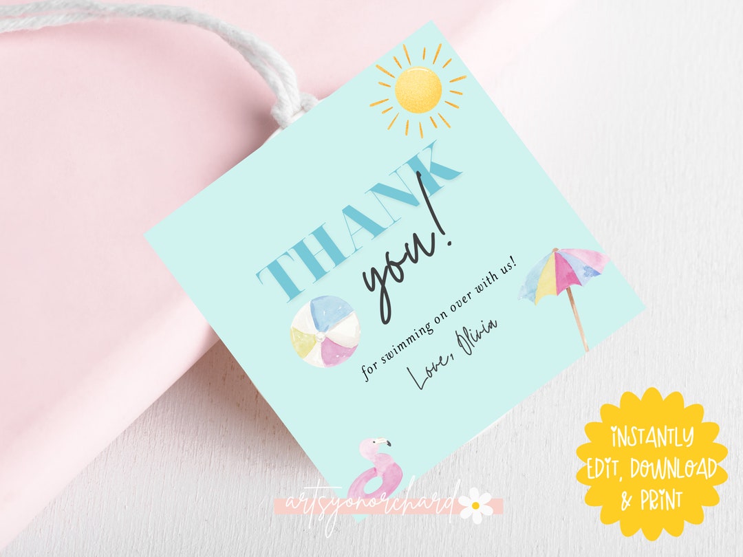 Pool Party Gift Tag, Pool Birthday Party Sticker, Swimming Pool ...