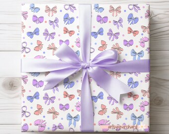 Multi Pink Purple Blue Bow Gift Wrap, Mothers Day Gift Wrap, LoveshackFancy Dupe, Preppy Coquette Pink Bow Gift Wrap, Pink Parisian Bow