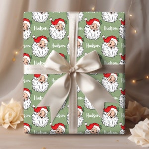 Vintage Santa Christmas Wrapping Paper | Retro Santa Personalized Holiday Gift Wrap | Personalized Gift Wrap | Custom Name Holiday Gift Wrap image 2