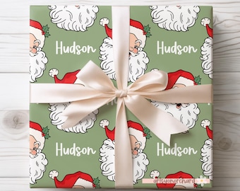 Vintage Santa Christmas Wrapping Paper | Retro Santa Personalized Holiday Gift Wrap | Personalized Gift Wrap | Custom Name Holiday Gift Wrap
