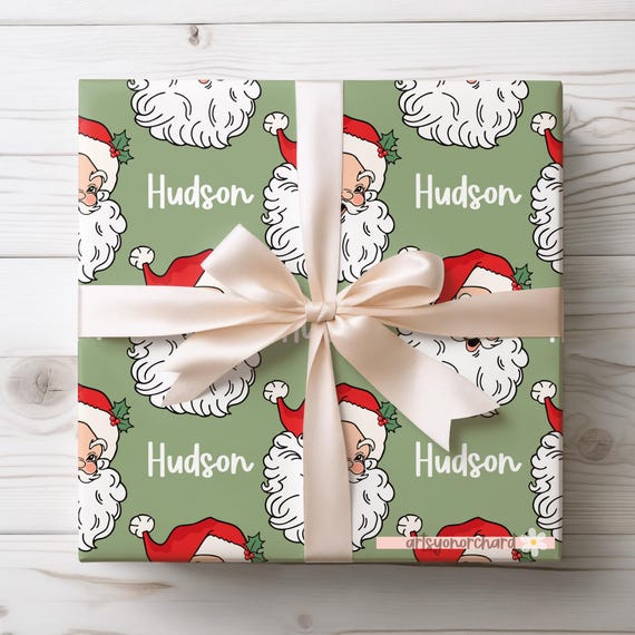 Vintage Santa Christmas Wrapping Paper | Retro Santa Personalized Holiday Gift Wrap | Personalized Gift Wrap | Custom Name Holiday Gift Wrap