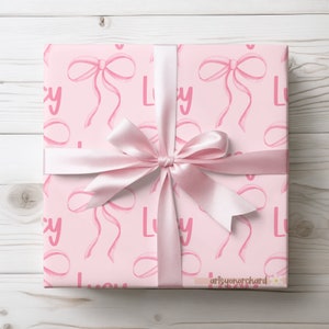 Pink Baby Shower Gift Wrap, Feminine Wrapping Paper, Preppy Coquette Pink Bow Personalized Wrapping Paper, Pink Parisian Bows, Bows and Baby