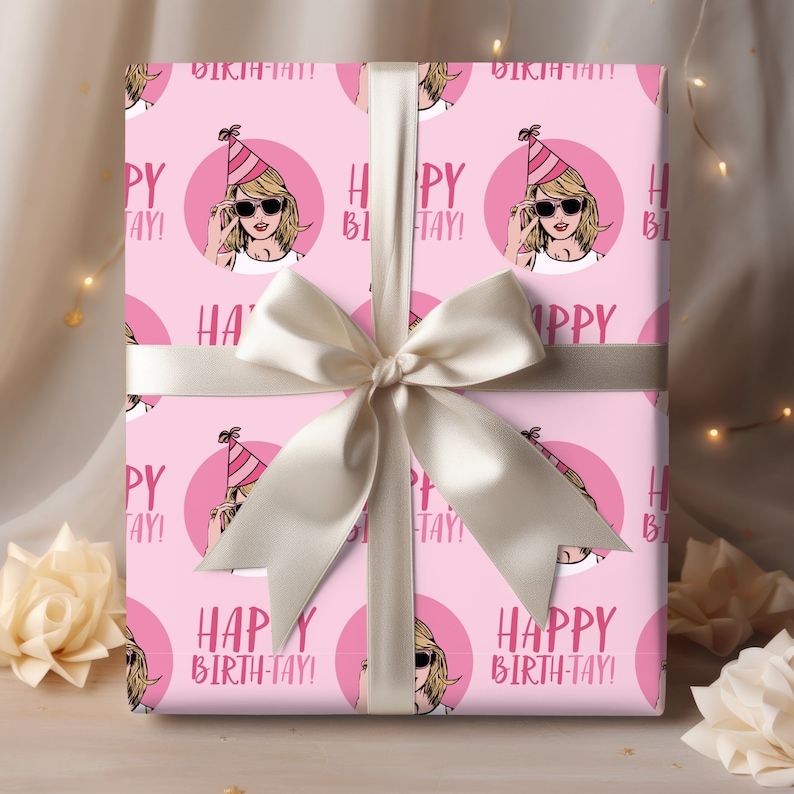 Happy Birth-Tay Swifty Swifty Birthday Wrapping Paper Taylor Inspired Gift Wrap Gift for swifty Fan Swift Merch Taylors version zdjęcie 2