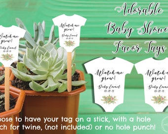 Watch Me Grow Tags, Baby Shower, Baby Bodysuit Tags, Woodland Baby Shower, Woodland Theme, Its a Girl, Its a Boy, Succulent Favor Tags Twine