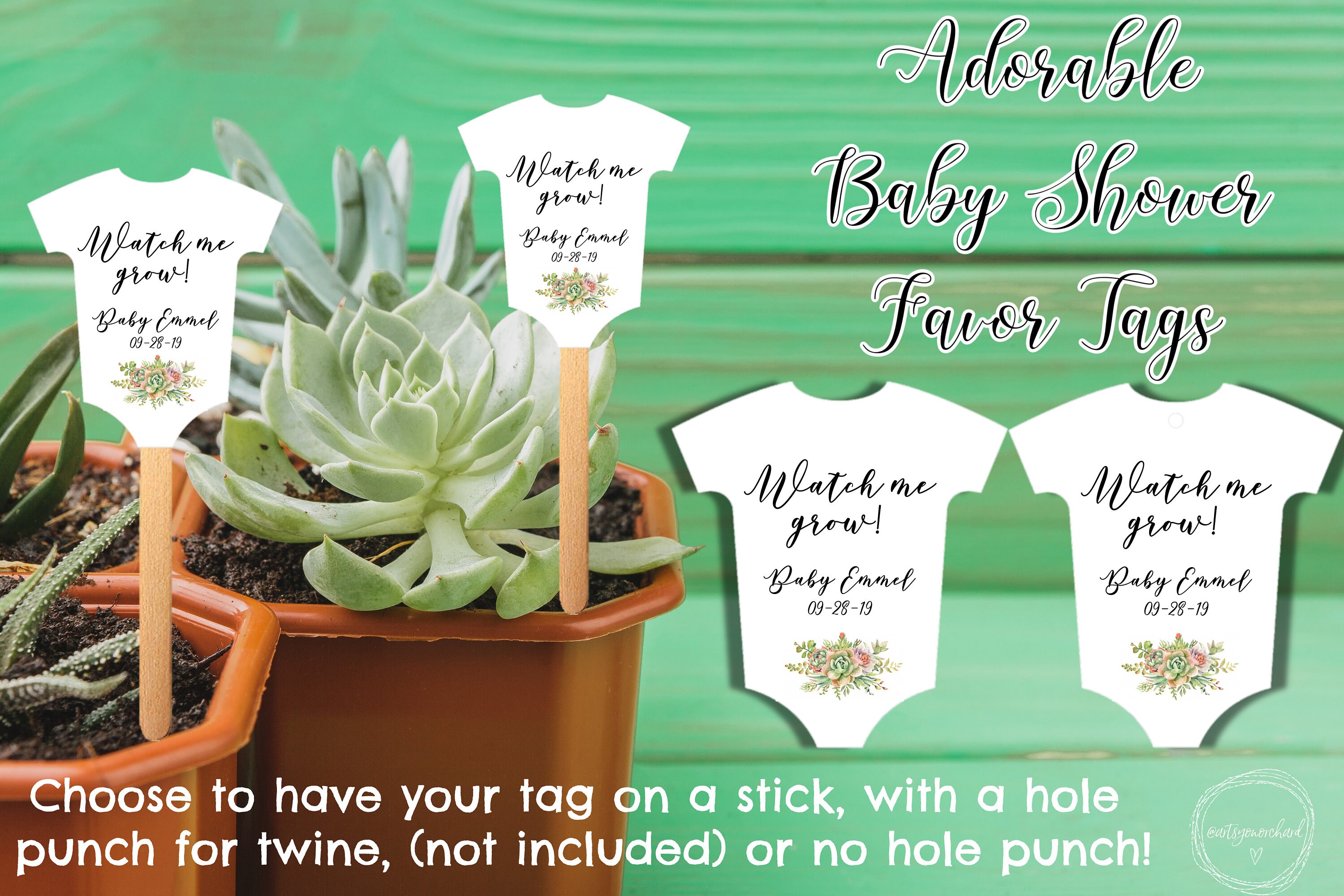 Watch Me Grow Tags, Baby Shower, Baby Bodysuit Tags, Woodland Baby Sh…