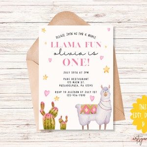 Llama Invitation, Llama Birthday Invitation Printable, Llama Fun Party ...