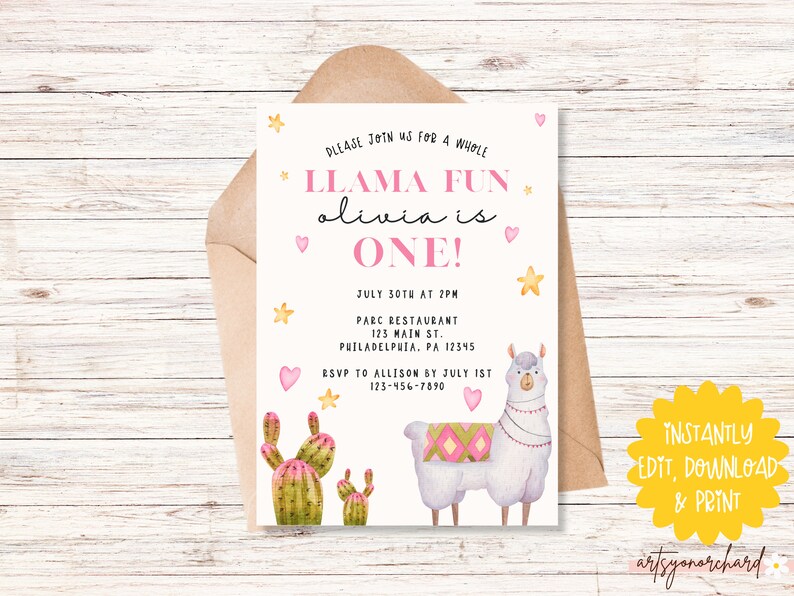 Llama Invitation Llama Birthday Invitation Printable Llama - Etsy