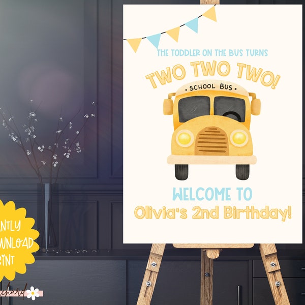 EDITABLE Wheels on the Bus Poster, Wheels on the Bus Welcome Poster, Wheels on the Bus Theme, School Bus Birthday Poster, Canva Template