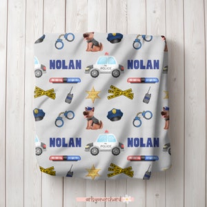 Couverture personnalisée police nom, couverture personnalisée pour garçon, couverture de voiture d&#39;agent de police, bébé thème police, cadeau de flic Blue Lives Matter
