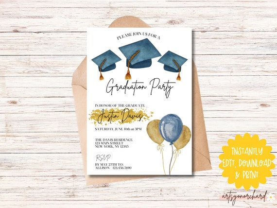 Graduation Party Invitation Template, Printable Graduation Party Invite, Editable Graduation Party Invitation Download, Class of 2025, Party