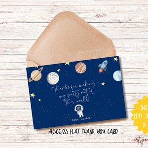 Zwei der Mond Einladung Weltraum Geburtstag Dankeskarte Raumschiff Rakete Planeten Galaxy Mond Bearbeitbare Digitale Vorlage SOFORTIGER DOWNLOAD