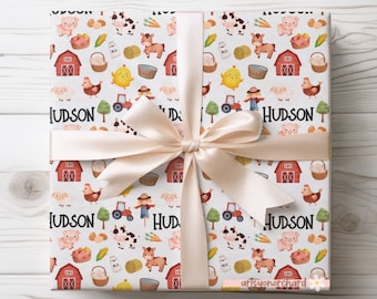 Embrulho de presente personalizado para menino da fazenda, presente personalizado para bebê da fazenda, presente para menino vaqueiro do celeiro vermelho, embrulho de presente para chá de bebê, festa de aniversário de animais da fazenda