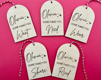 Something You Want, Need, Wear, Read, Share Wooden Gift Tags, Christmas Gift Tags, Personalized Gift Tags, Holiday Gift Tag